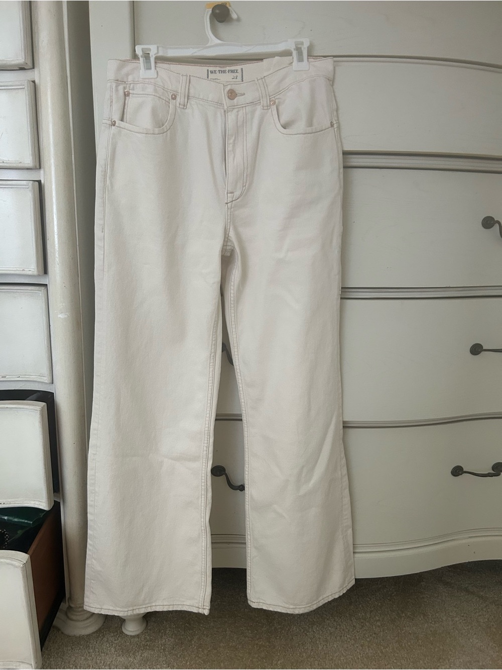 Free People Cream Wide Leg High-Rise Jean